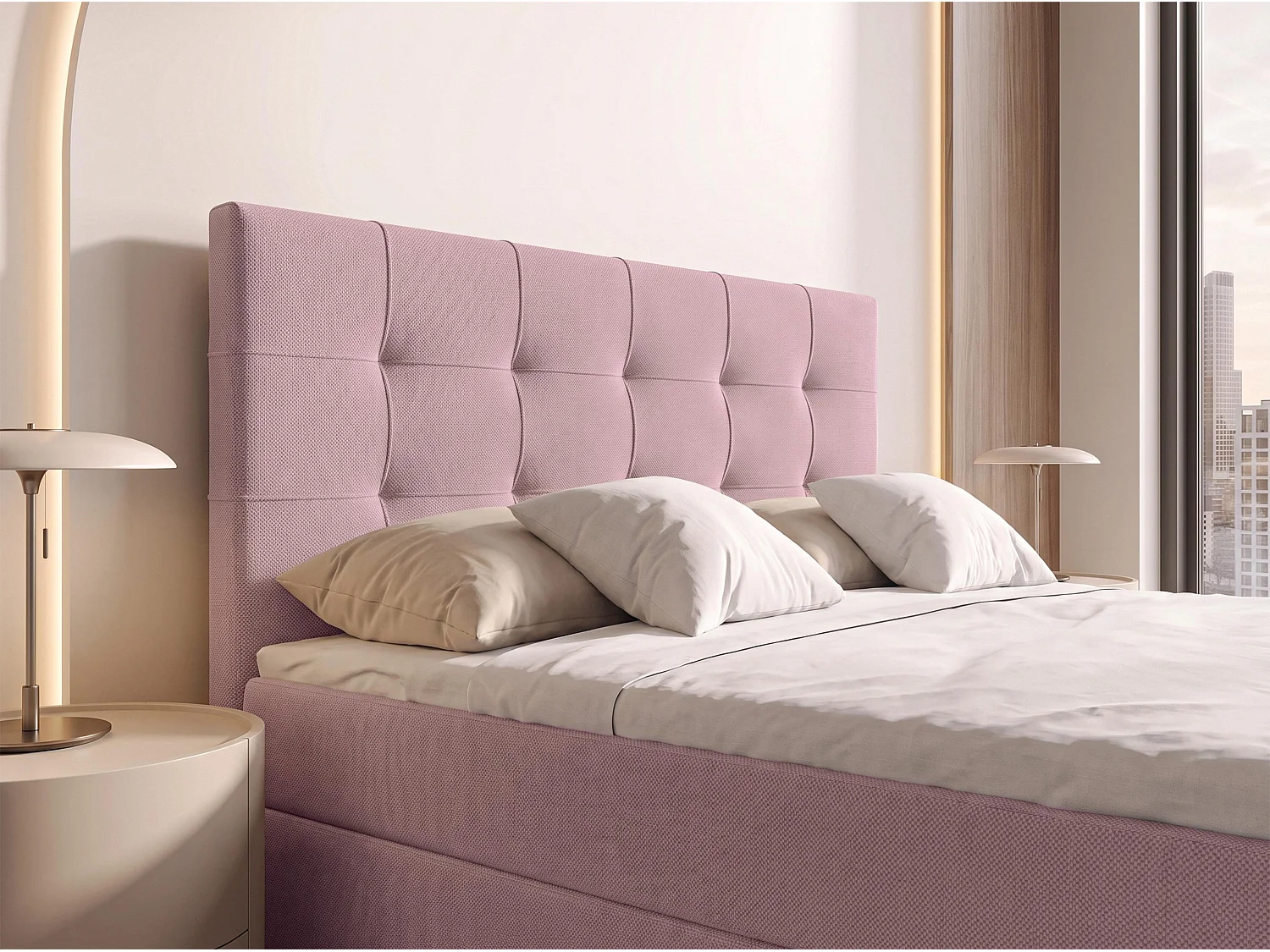 AX LIVING Boxspring Defne 160x200 cm oudroze – met voetbord en opbergruimte, Bonnellvering H2/H3