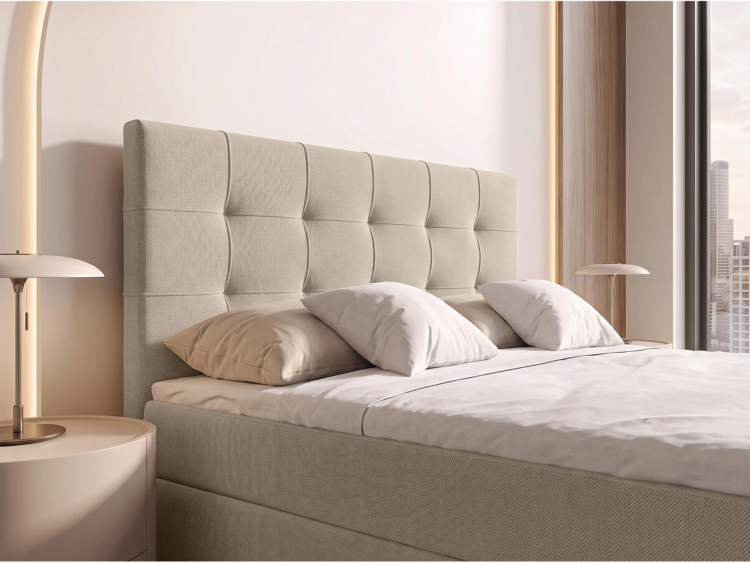 AX LIVING Lit boxspring Defne 140x200 cm crème – ensemble complet avec surmatelas et pied de lit, H2/H3