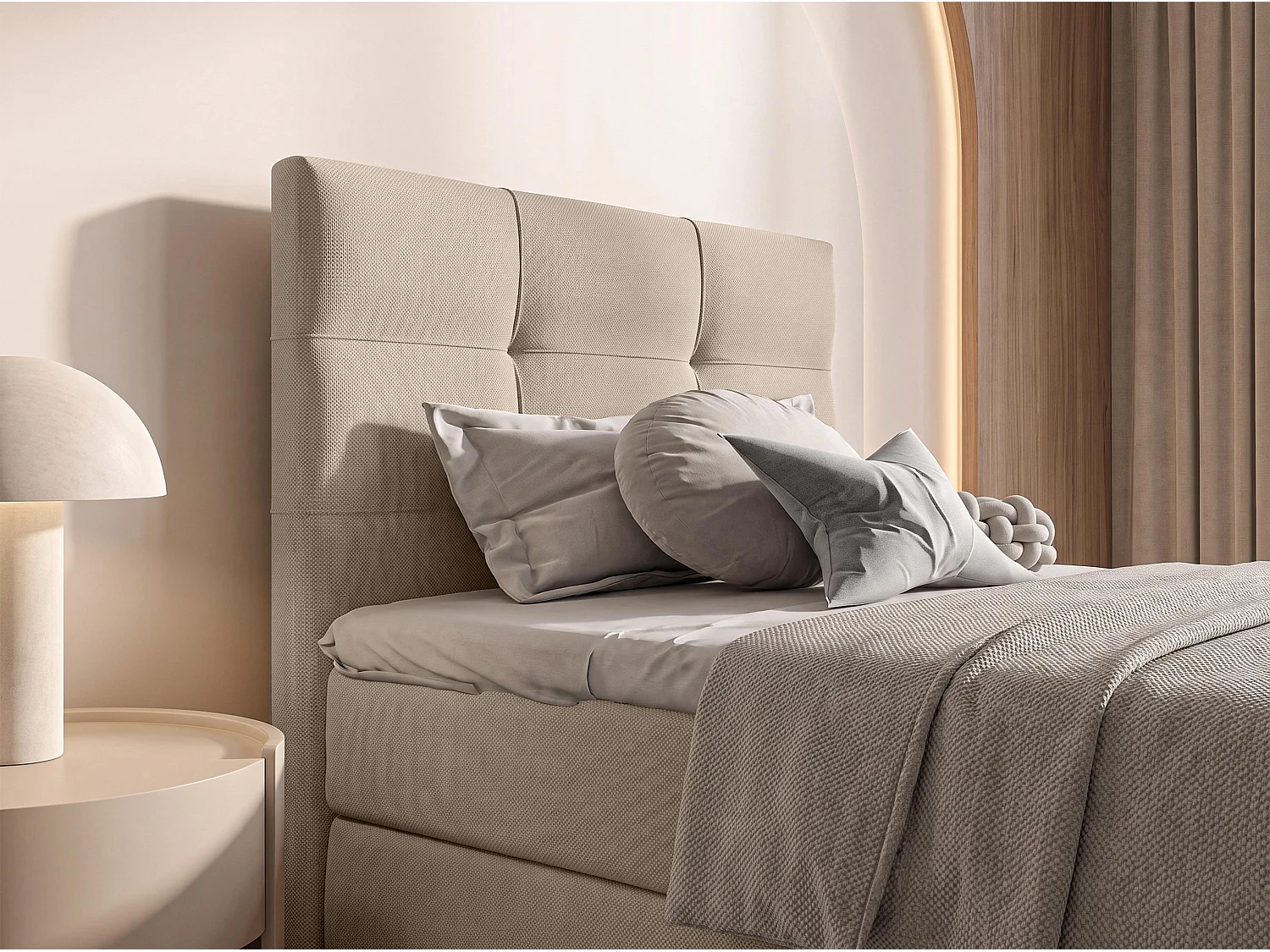 AX LIVING Lit boxspring Defne 100x200 cm crème – ensemble complet avec surmatelas et pied de lit, H2/H3