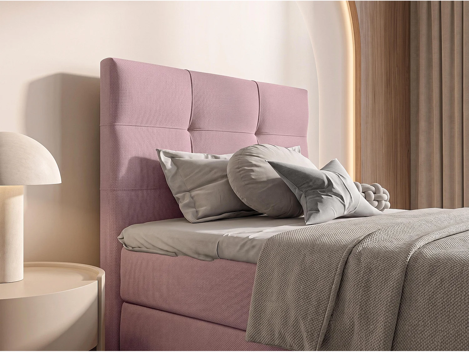 AX LIVING Boxspring Defne 100x200 cm oudroze – met voetbord en opbergruimte, Bonnellvering H2/H3
