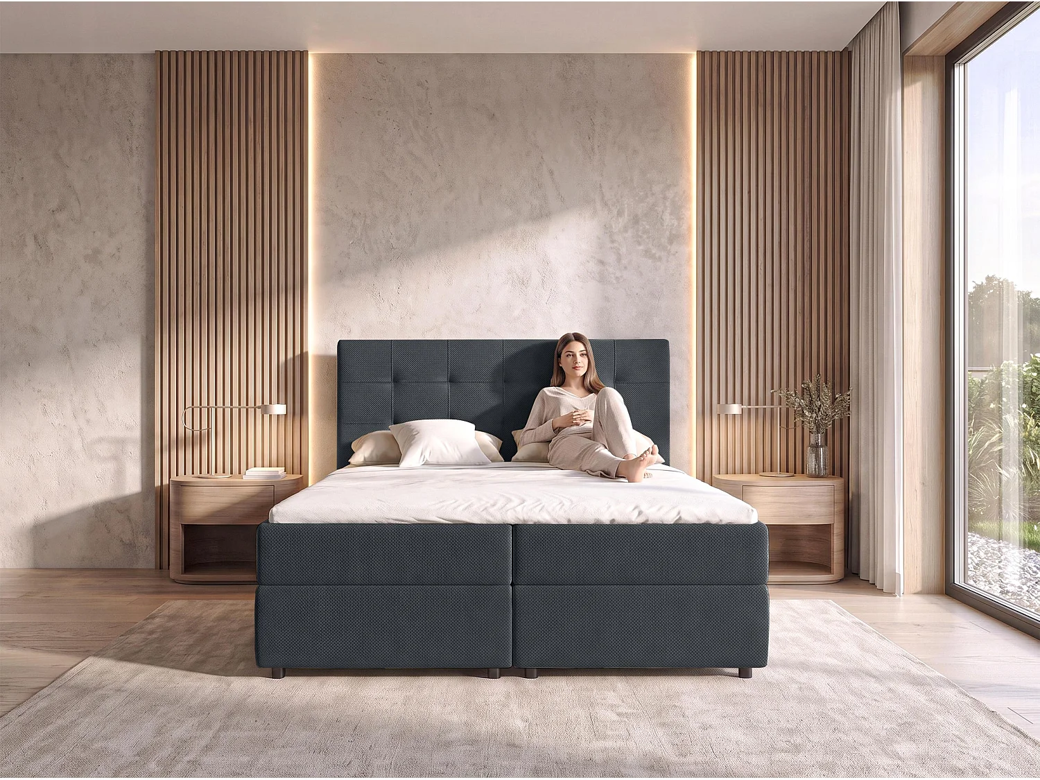 AX LIVING Boxspring Sakarya 180x200 cm zwart – complete set met topper en opbergruimte, H2/H3