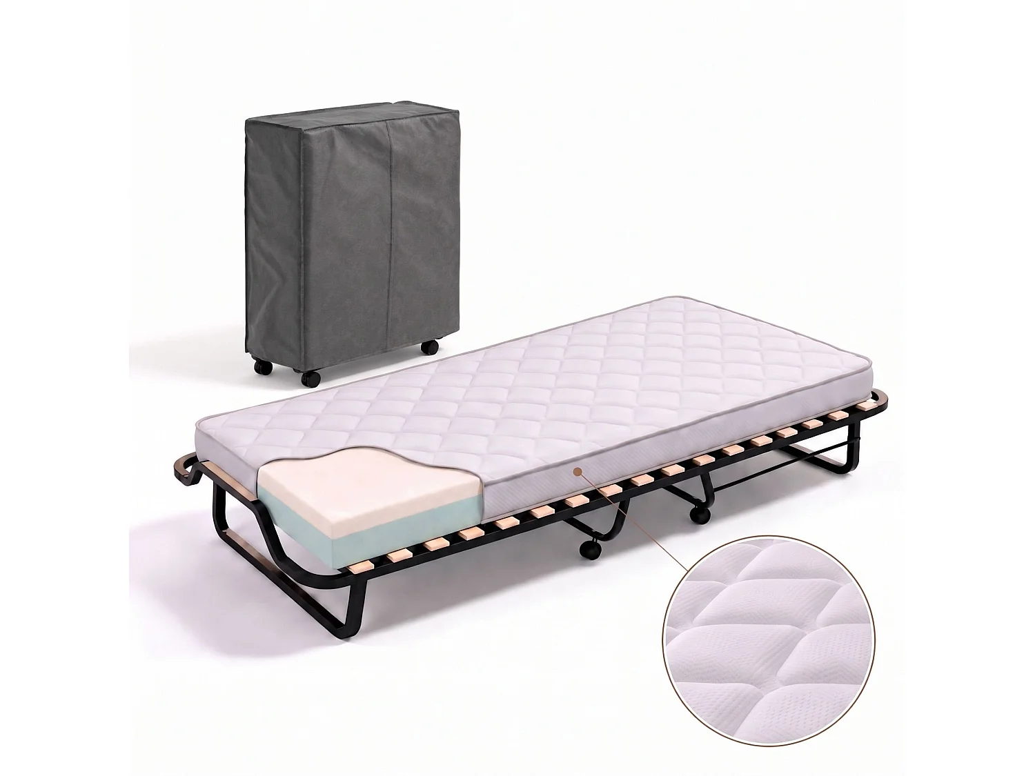 Dpava opklapbed, ruimtebesparend veldbed met 15 latten, inclusief beschermhoes, 100% Made in Italy, 80x200h40 cm, inclusief memory-matras