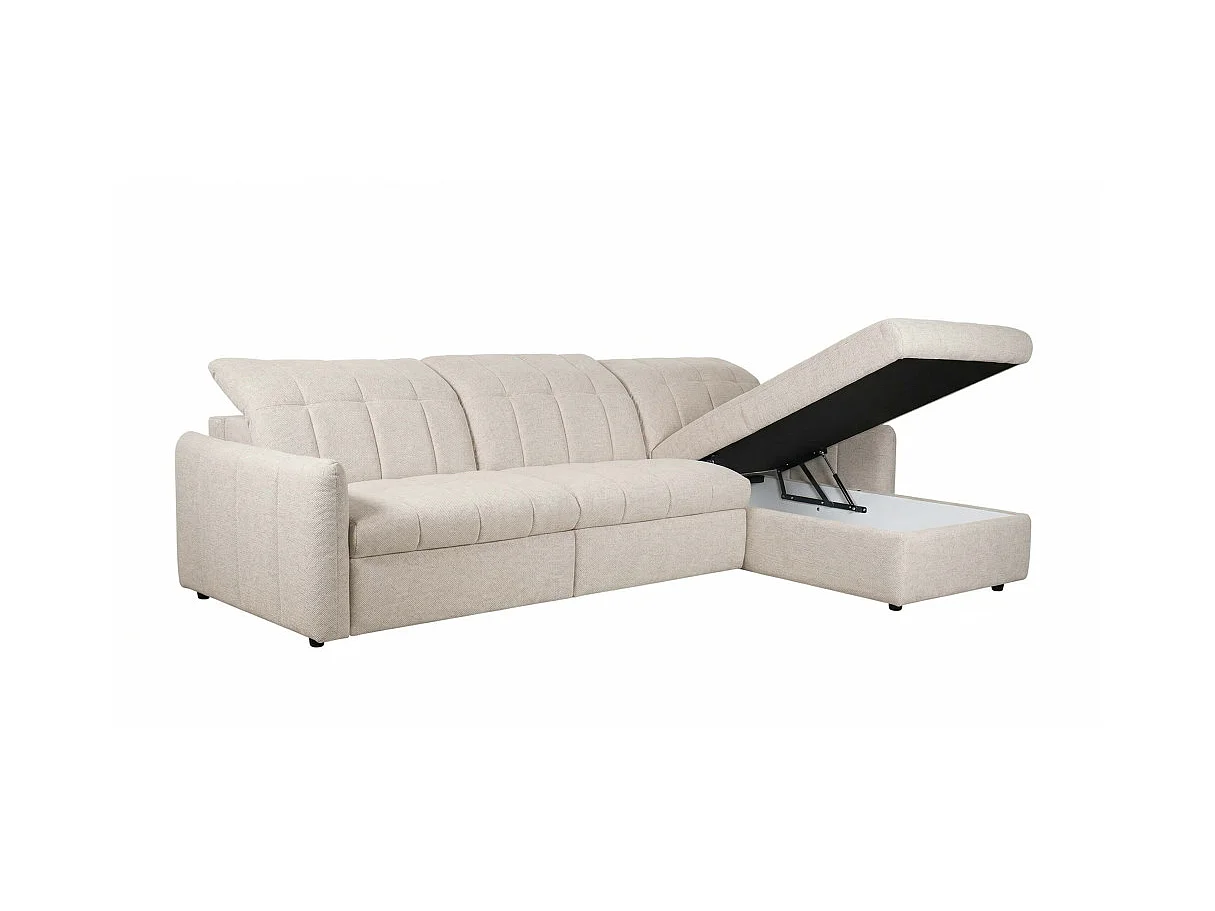 Canapé d'angle convertible ROMA avec relax électrique en tissu - Blanc
