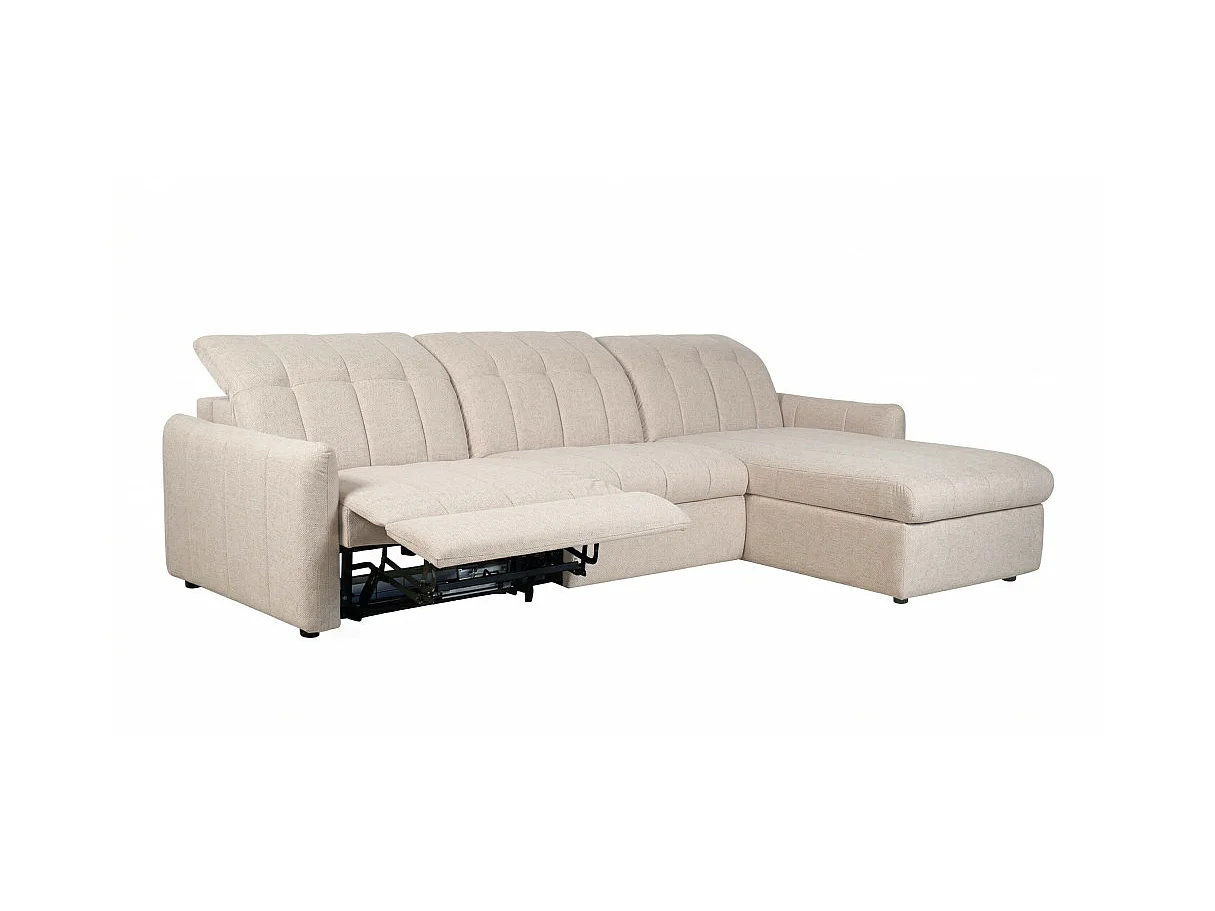 Canapé d'angle convertible ROMA avec relax électrique en tissu - Blanc