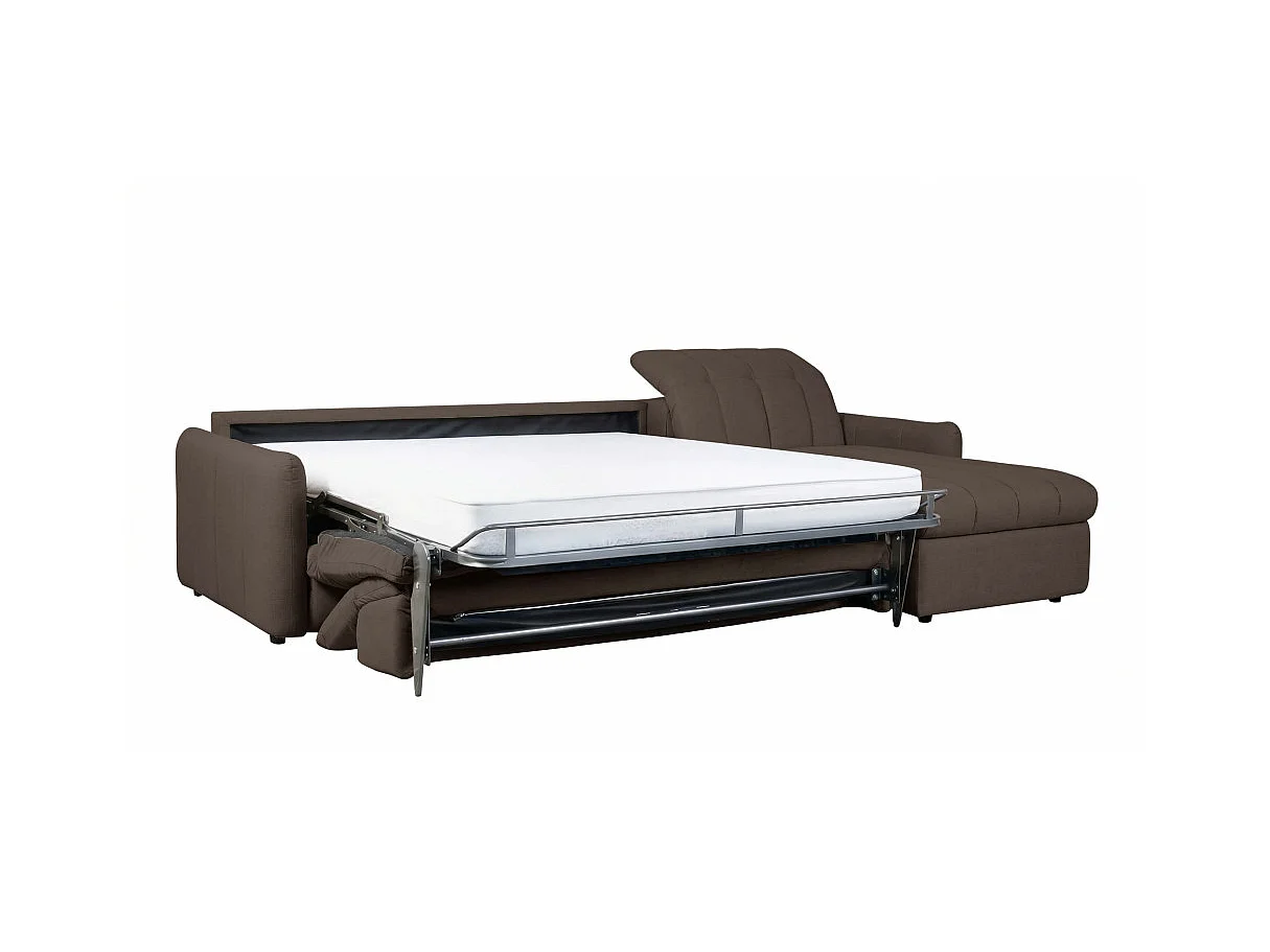 Canapé d'angle convertible ROMA avec relax électrique en tissu - Marron