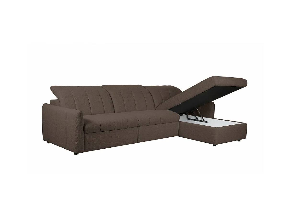 Canapé d'angle convertible ROMA avec relax électrique en tissu - Marron