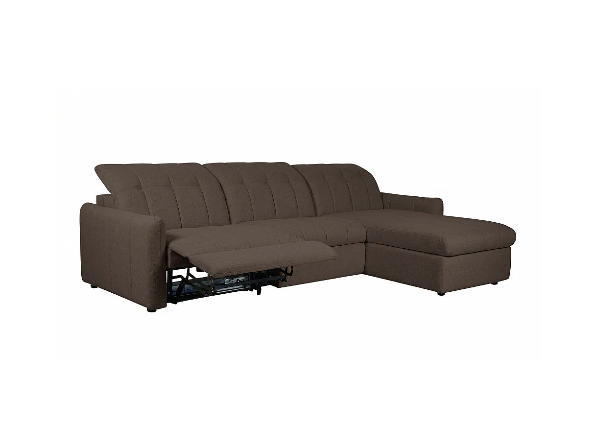 Canapé d'angle convertible ROMA avec relax électrique en tissu - Marron
