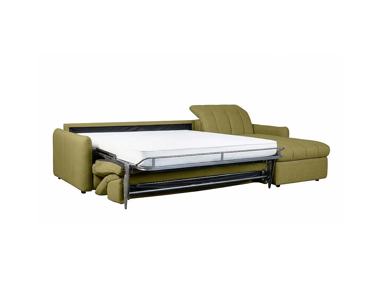 Canapé d'angle convertible ROMA avec relax électrique en tissu - Vert