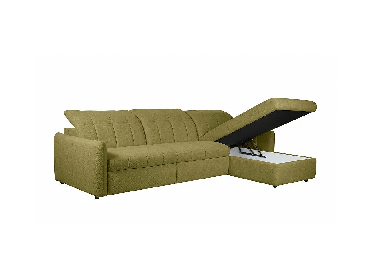 Canapé d'angle convertible ROMA avec relax électrique en tissu - Vert