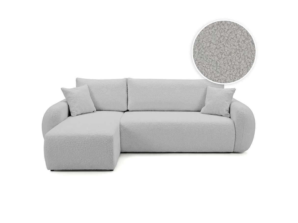 Canapé d'angle ALYA convertible réversible avec rangement en tissu bouclette - Gris clair