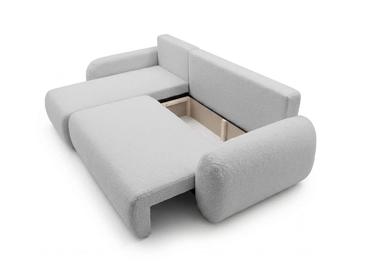 Canapé d'angle ALYA convertible réversible avec rangement en tissu bouclette - Gris clair