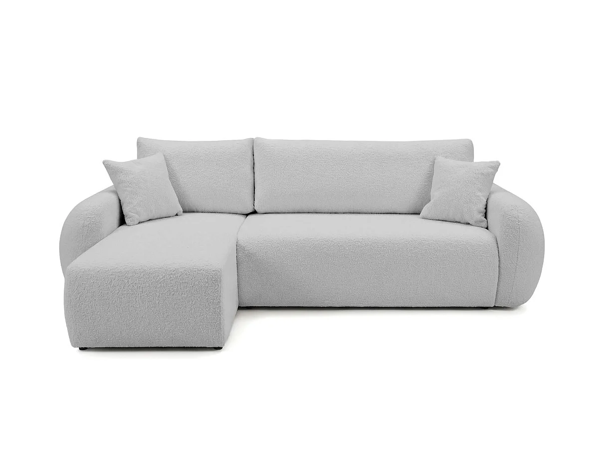 Canapé d'angle ALYA convertible réversible avec rangement en tissu bouclette - Gris clair