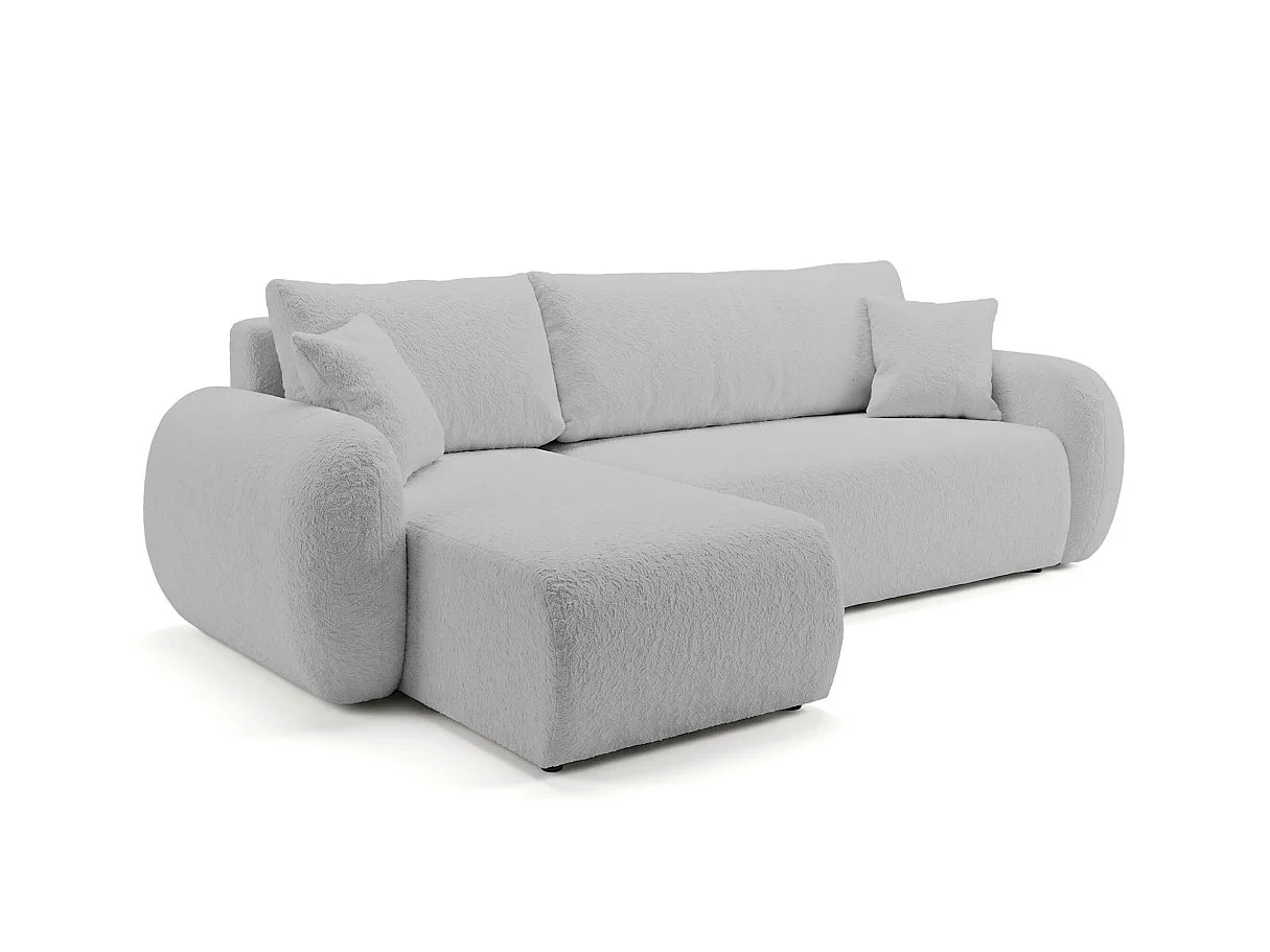 Canapé d'angle ALYA convertible réversible avec rangement en tissu bouclette - Gris clair