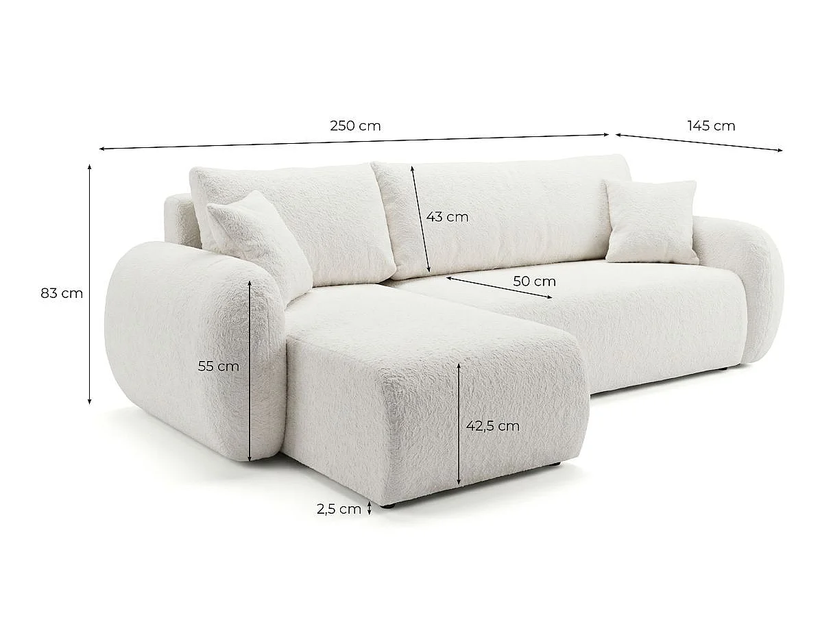 Canapé d'angle ALYA convertible réversible avec rangement en tissu bouclette - Gris clair