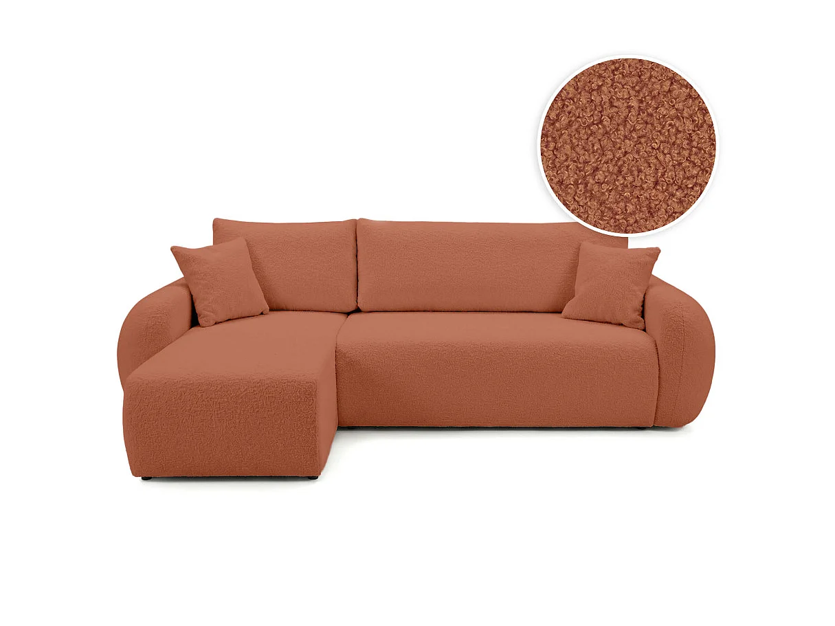Canapé d'angle ALYA convertible réversible avec rangement en tissu bouclette - Terracotta