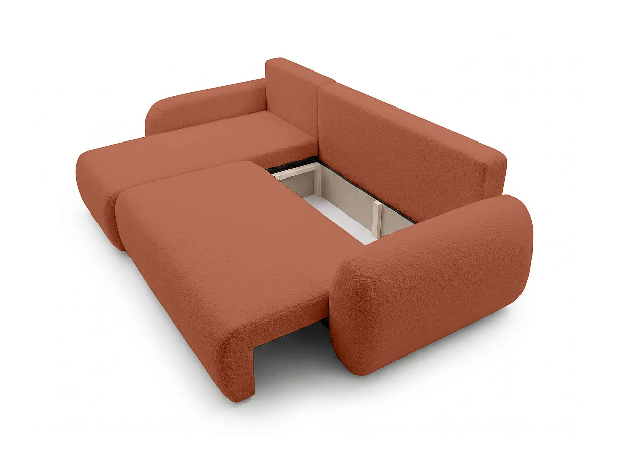 Canapé d'angle ALYA convertible réversible avec rangement en tissu bouclette - Terracotta