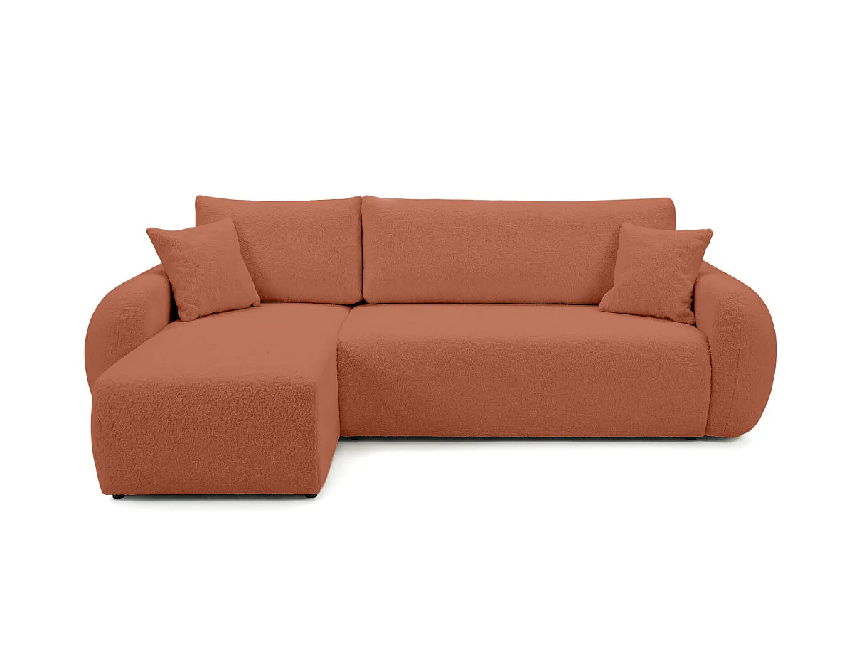 Canapé d'angle ALYA convertible réversible avec rangement en tissu bouclette - Terracotta