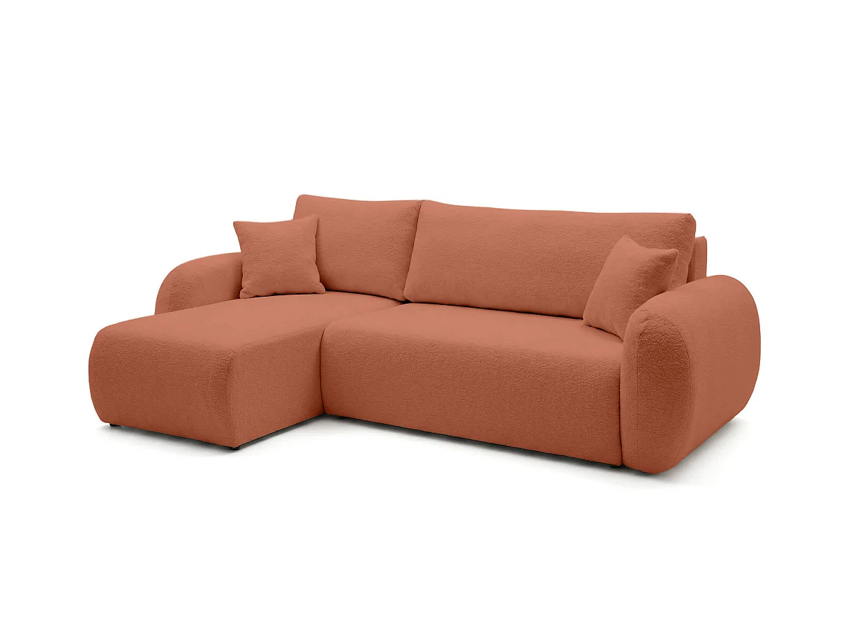 Canapé d'angle ALYA convertible réversible avec rangement en tissu bouclette - Terracotta