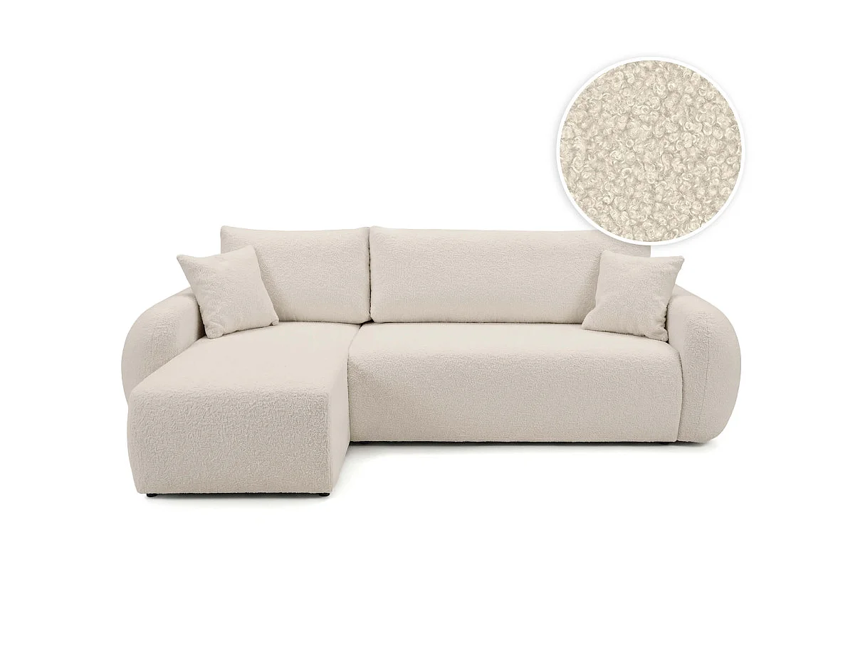Canapé d'angle ALYA convertible réversible avec rangement en tissu bouclette - Blanc