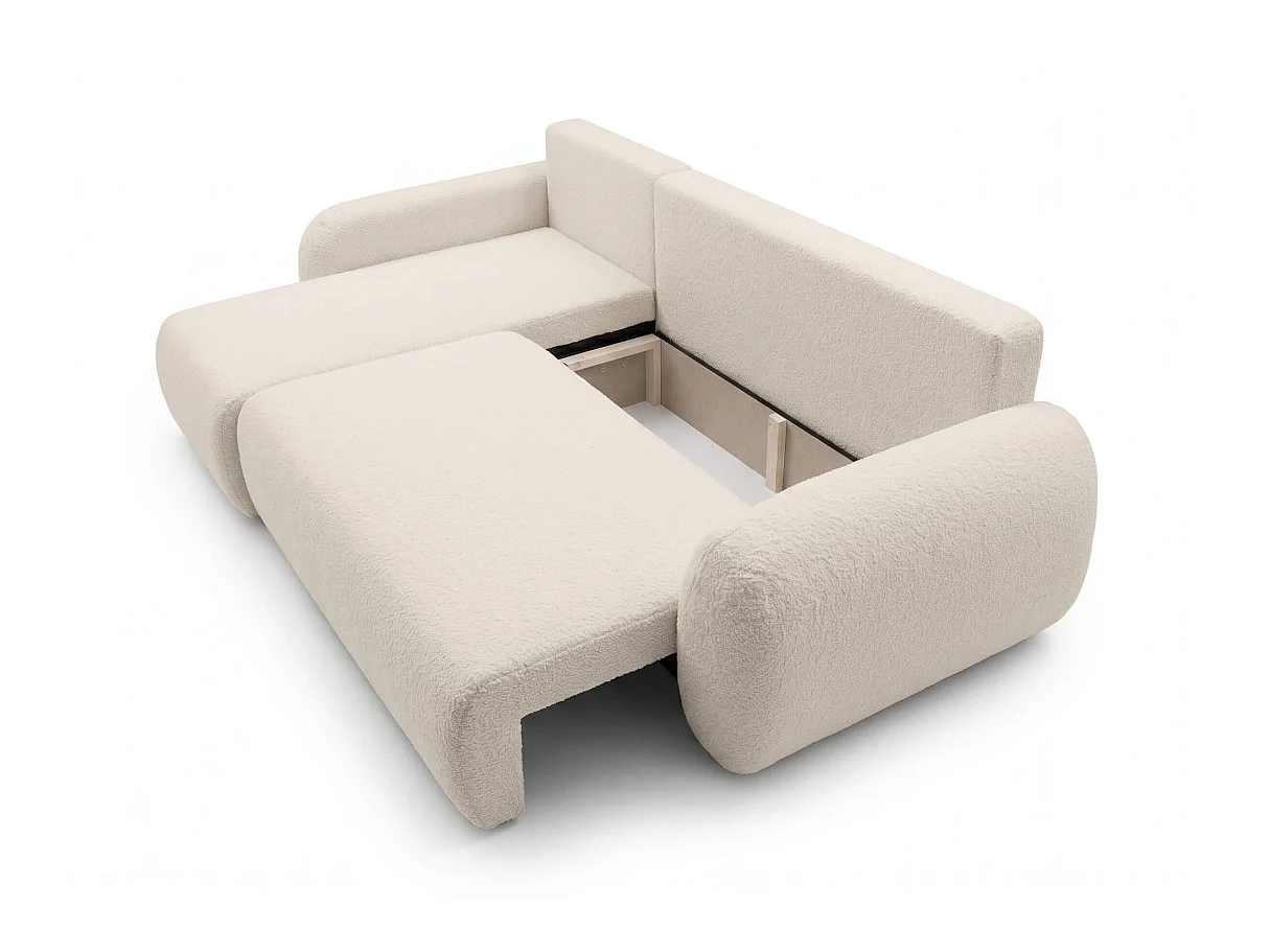 Canapé d'angle ALYA convertible réversible avec rangement en tissu bouclette - Blanc