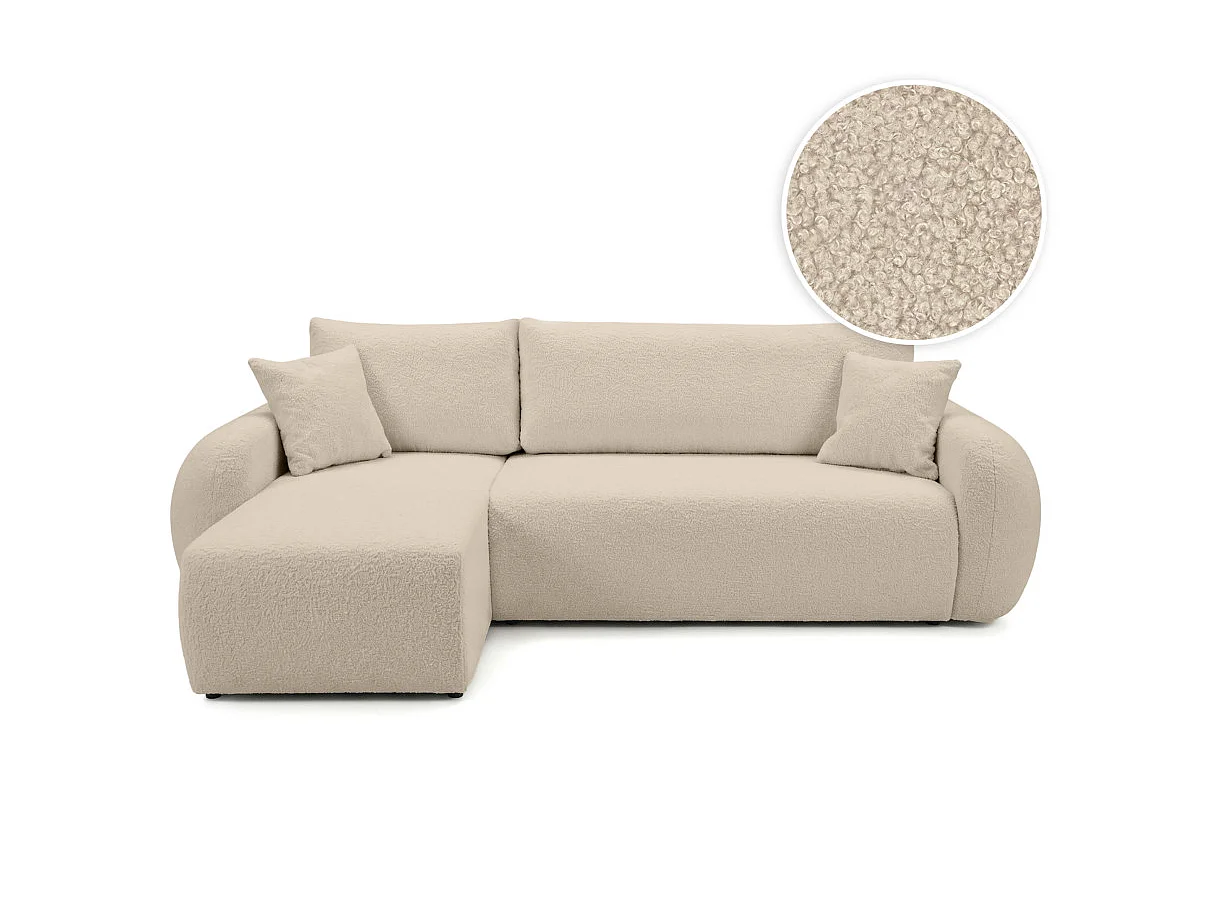 Canapé d'angle ALYA convertible réversible avec rangement en tissu bouclette - Beige