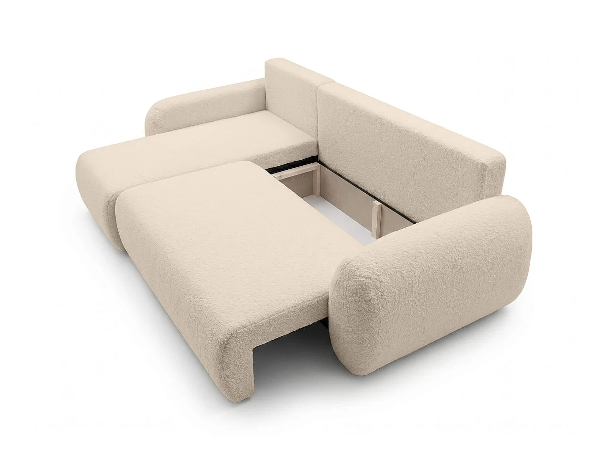 Canapé d'angle ALYA convertible réversible avec rangement en tissu bouclette - Beige