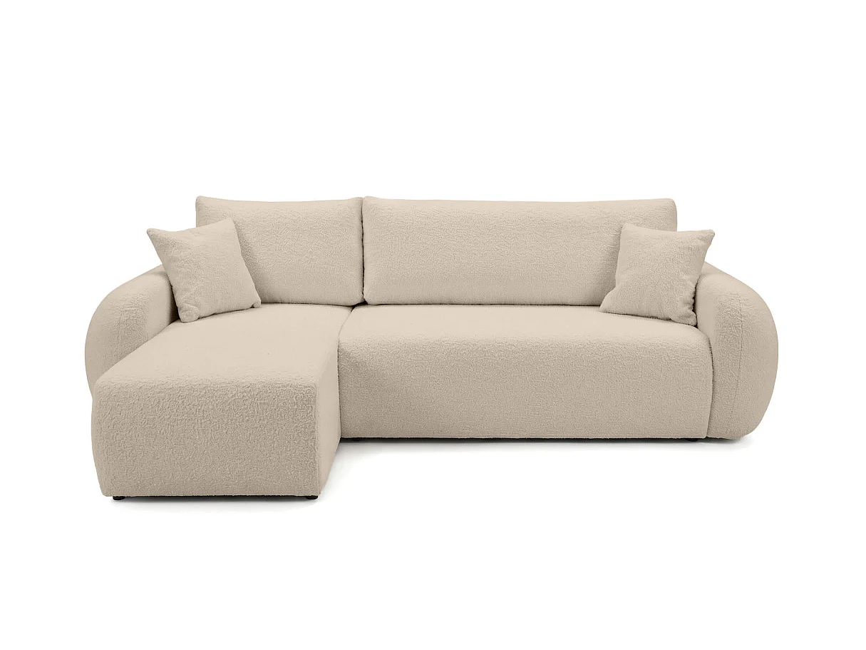 Canapé d'angle ALYA convertible réversible avec rangement en tissu bouclette - Beige
