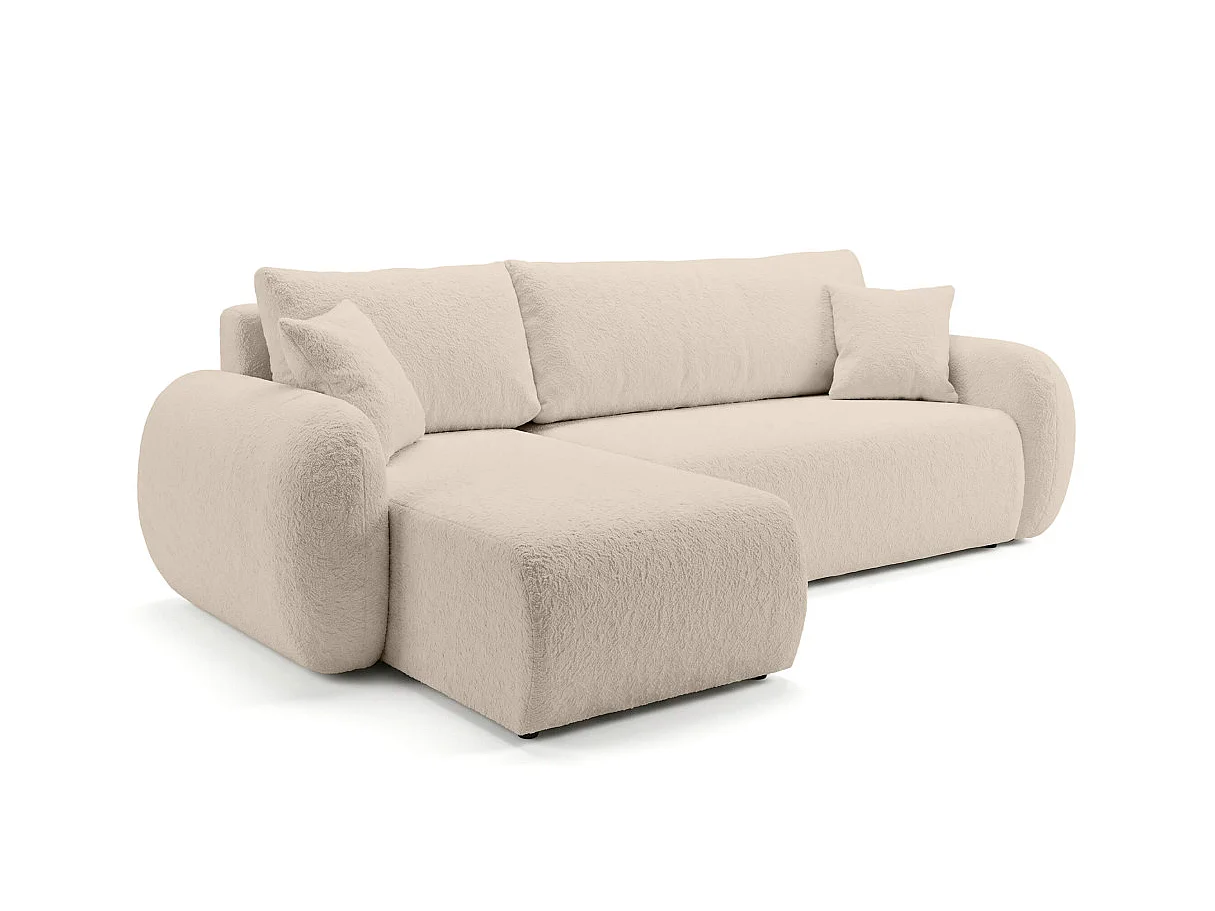 Canapé d'angle ALYA convertible réversible avec rangement en tissu bouclette - Beige