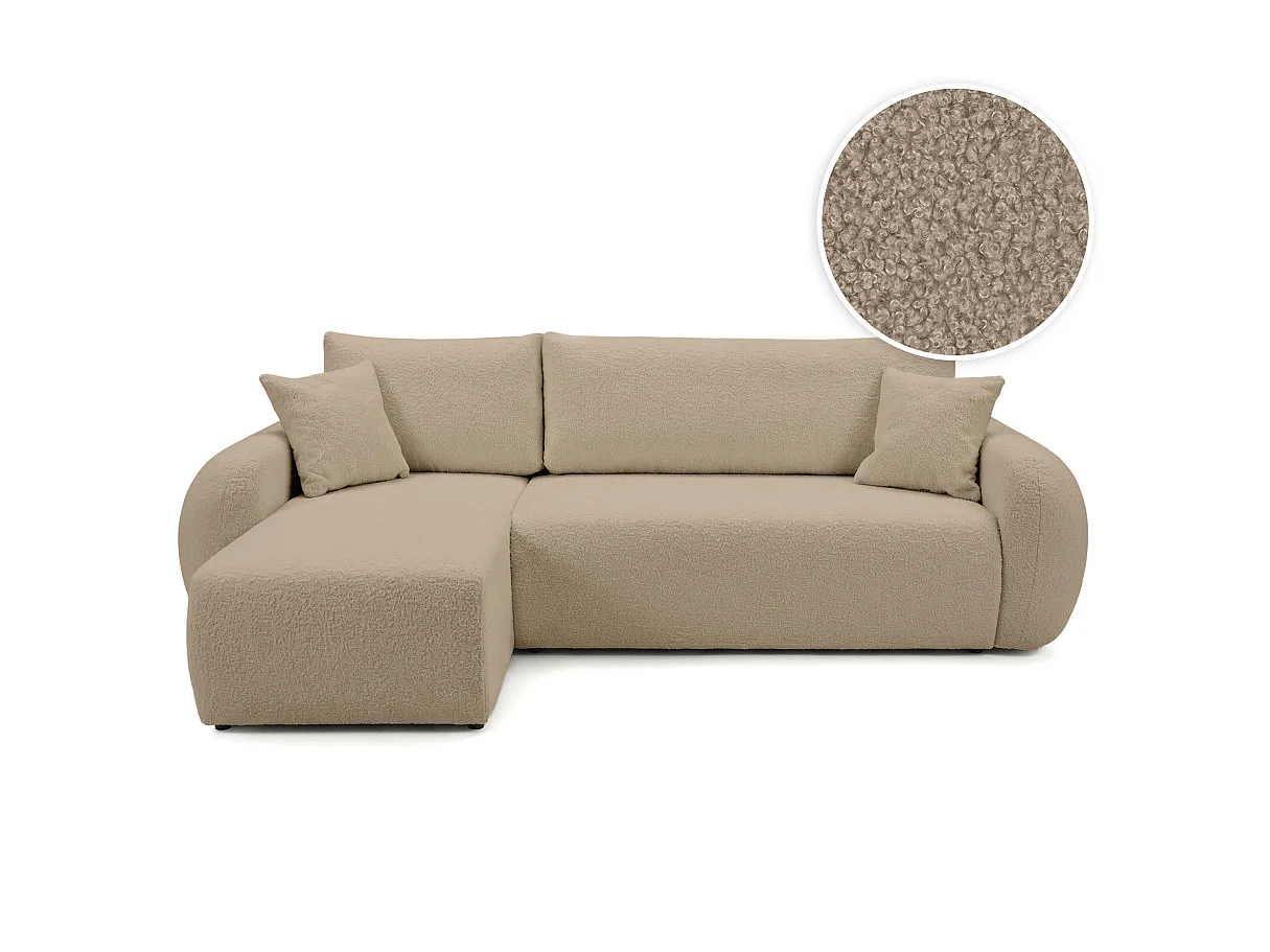 Canapé d'angle ALYA convertible réversible avec rangement en tissu bouclette - Taupe