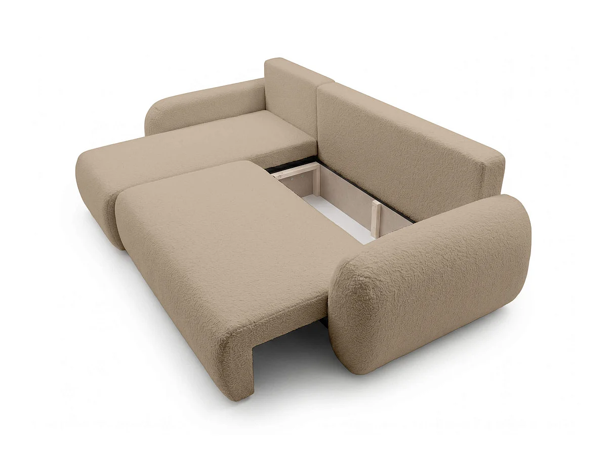 Canapé d'angle ALYA convertible réversible avec rangement en tissu bouclette - Taupe
