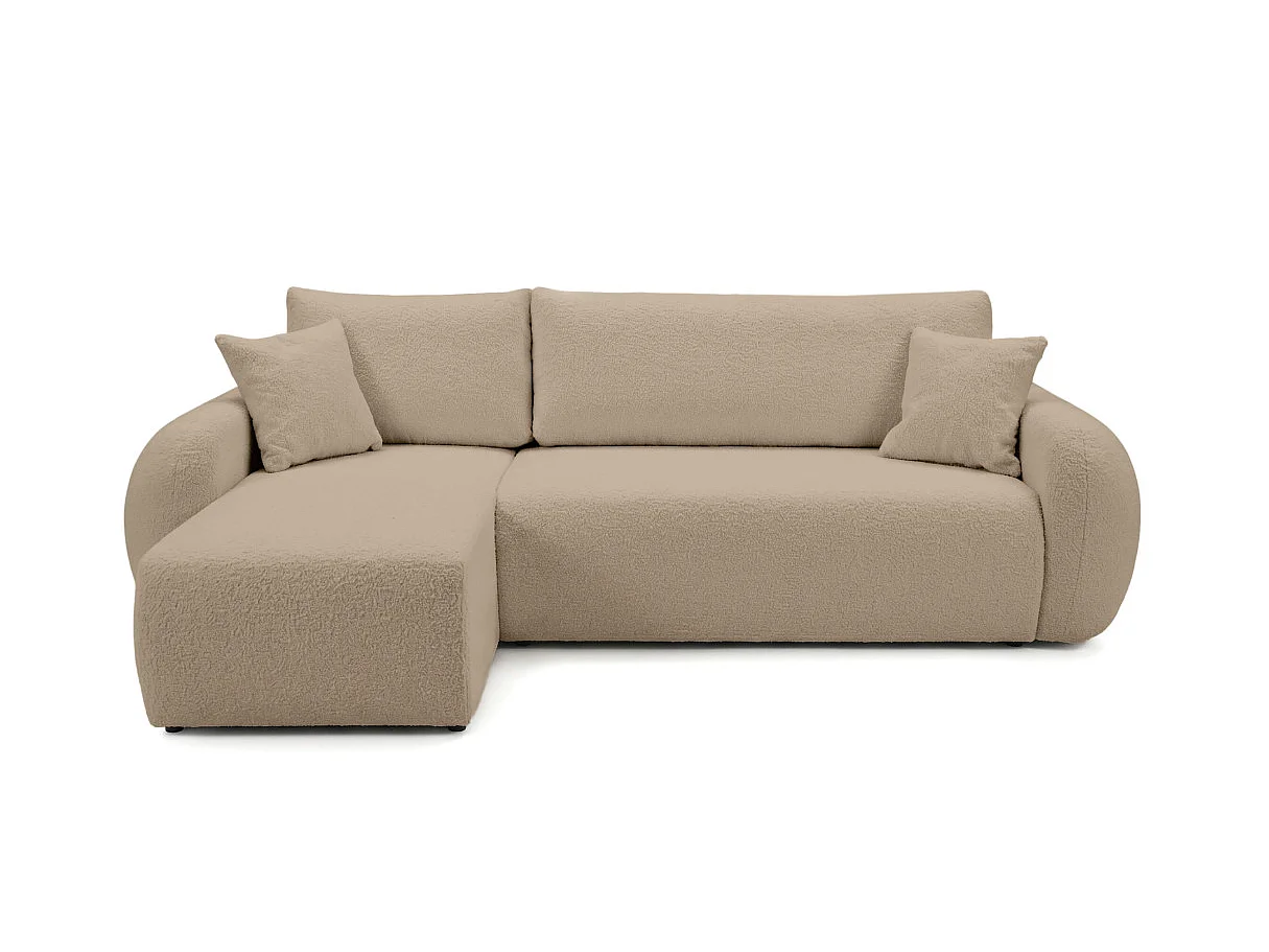 Canapé d'angle ALYA convertible réversible avec rangement en tissu bouclette - Taupe