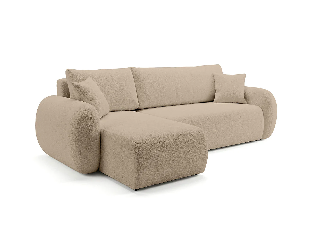 Canapé d'angle ALYA convertible réversible avec rangement en tissu bouclette - Taupe