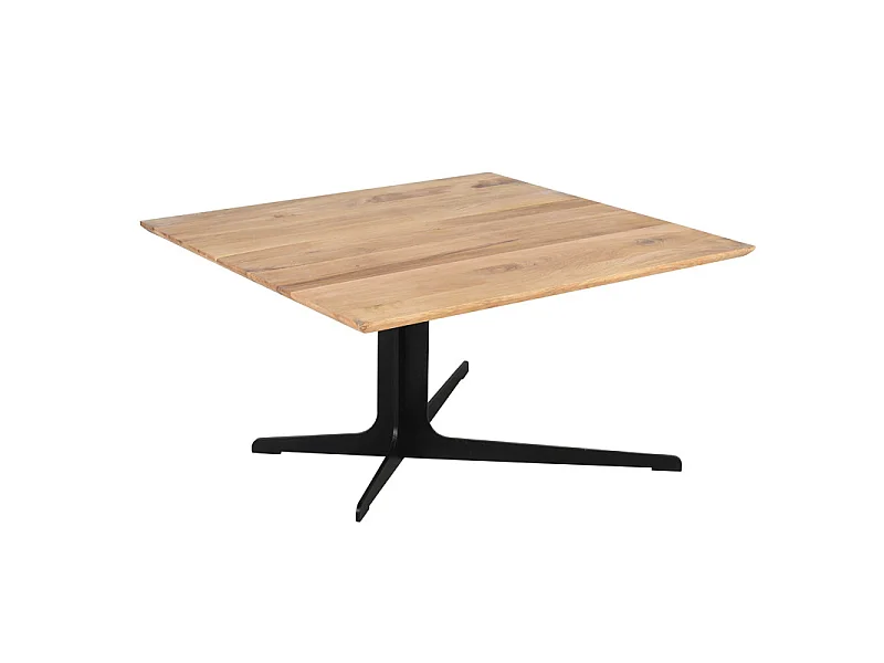 Table basse carrée 85 x 85 en chêne et pied métal asymétrique – DAMARA