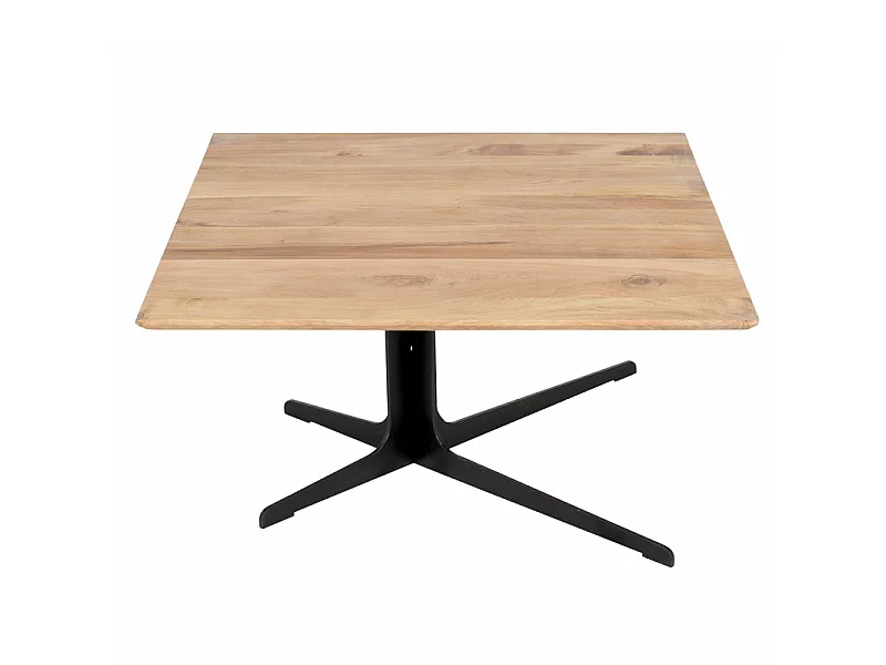 Table basse carrée 85 x 85 en chêne et pied métal asymétrique – DAMARA