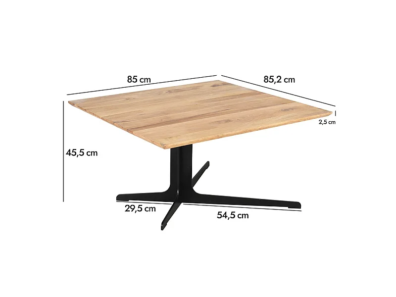 Table basse carrée 85 x 85 en chêne et pied métal asymétrique – DAMARA