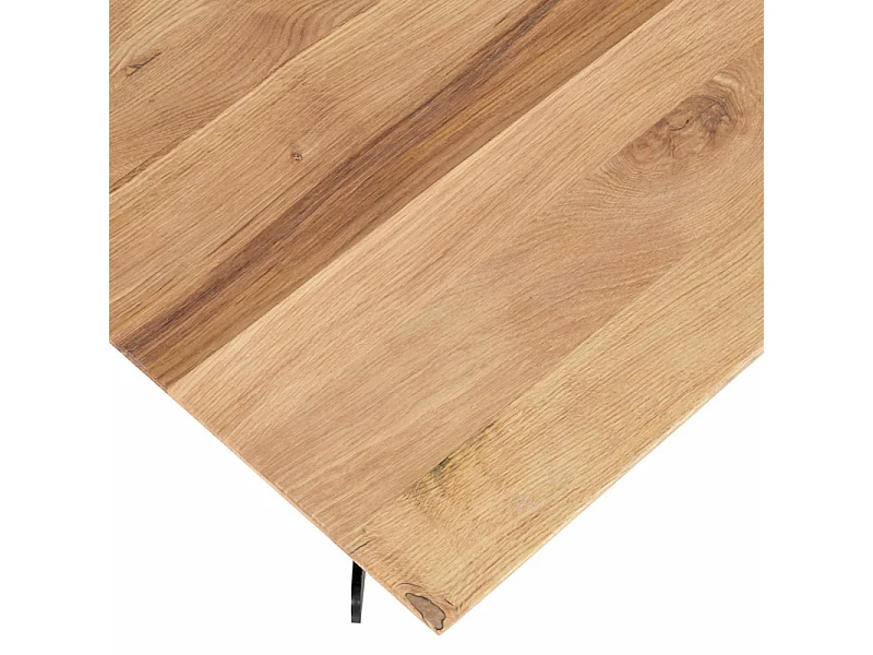 Table basse carrée 85 x 85 en chêne et pied métal asymétrique – DAMARA