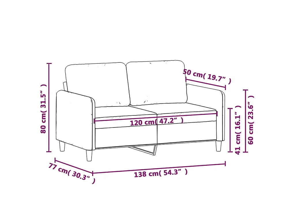 Canapé à 2 places Gris clair 120 cm Tissu
