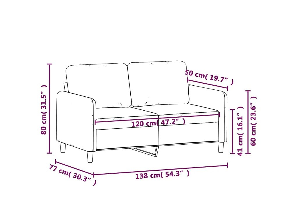 Canapé à 2 places Noir 120 cm Tissu