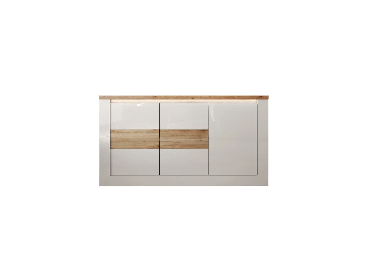 Buffet 3 portes éclairage LED décor blanc et chêne L160 cm - ISCHIA