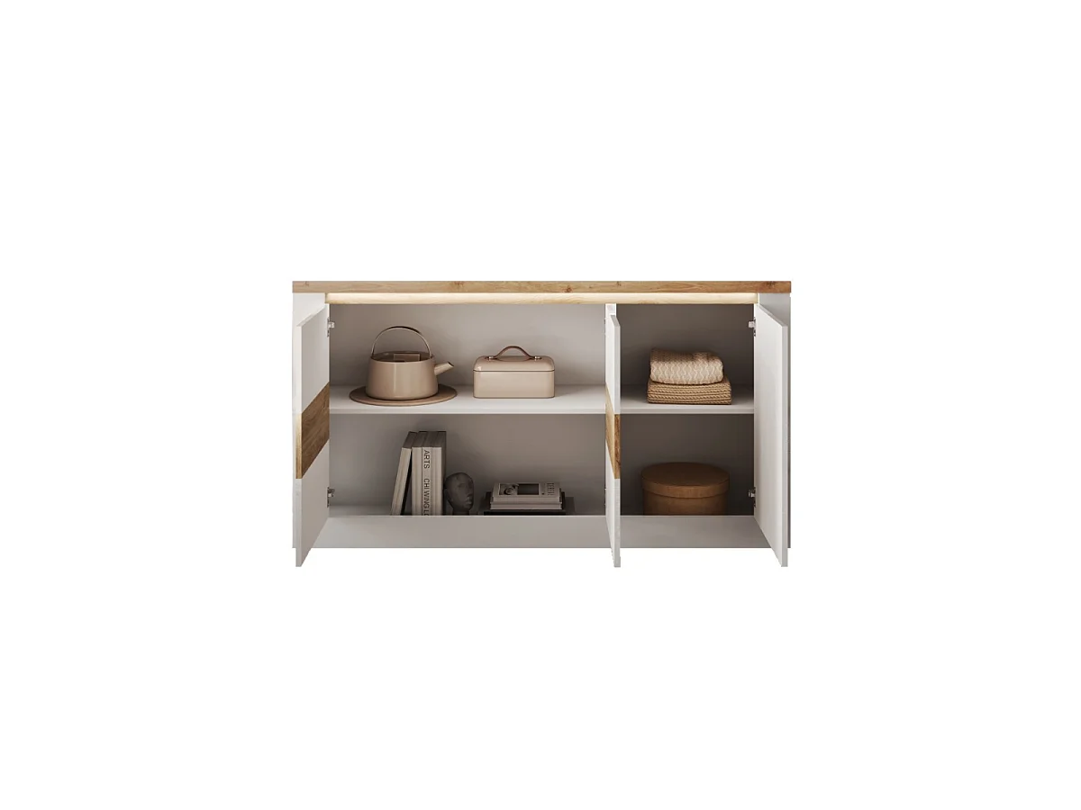 Buffet 3 portes éclairage LED décor blanc et chêne L160 cm - ISCHIA