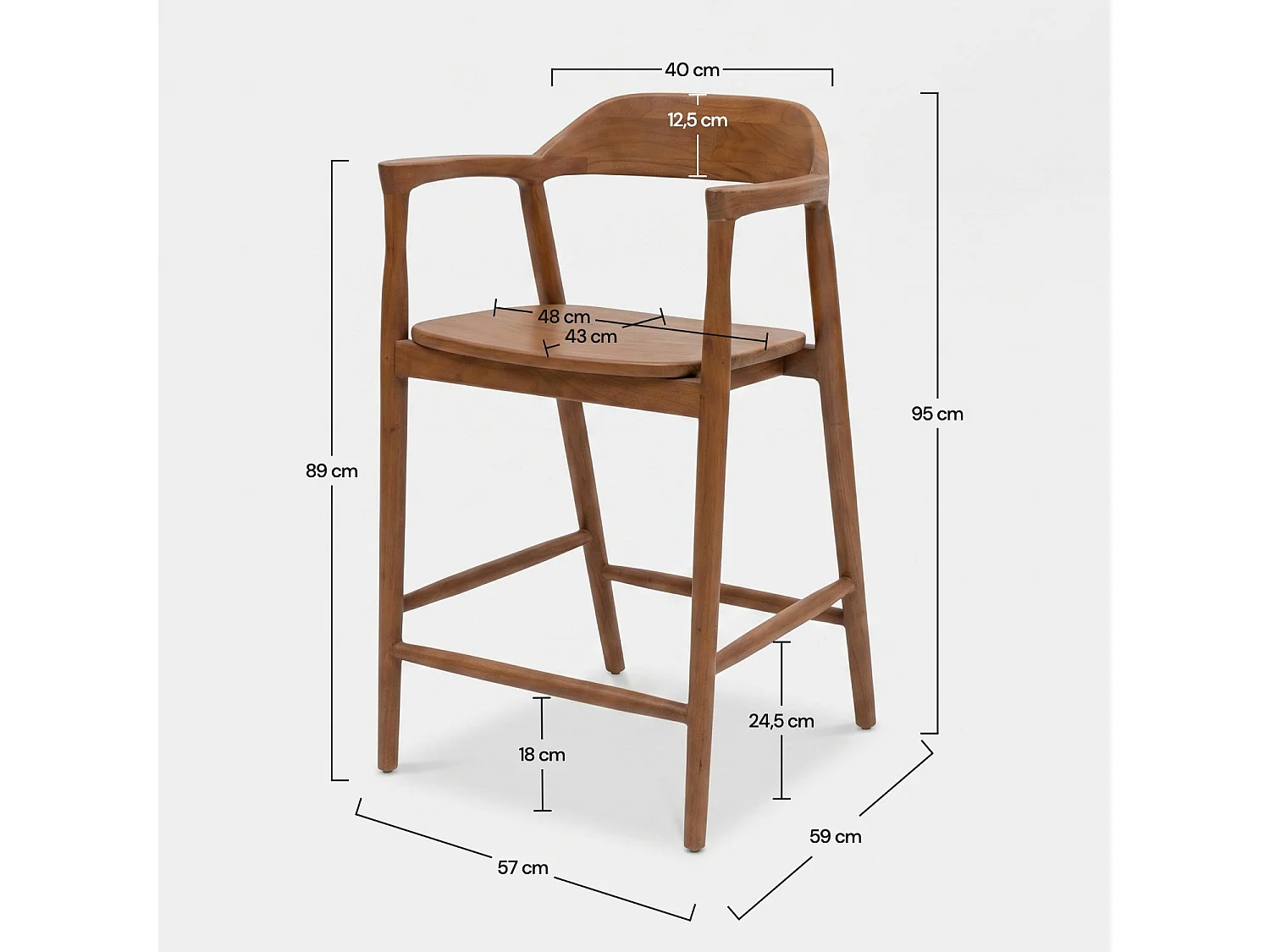 Sedia per isola centrale in legno di teak massello 66,5 cm - Céline