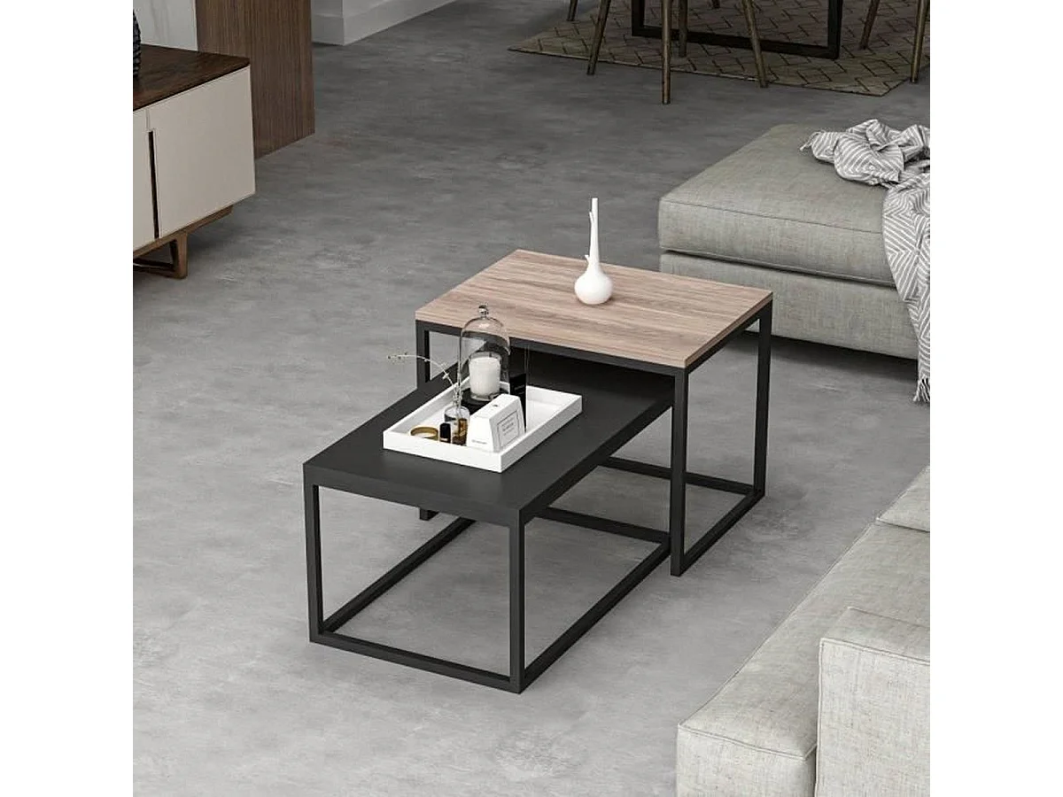 Moderne Industriële Rechthoekige LEKA Salontafel 72 x 45 x 37 cm Zwart Melamine Antraciet