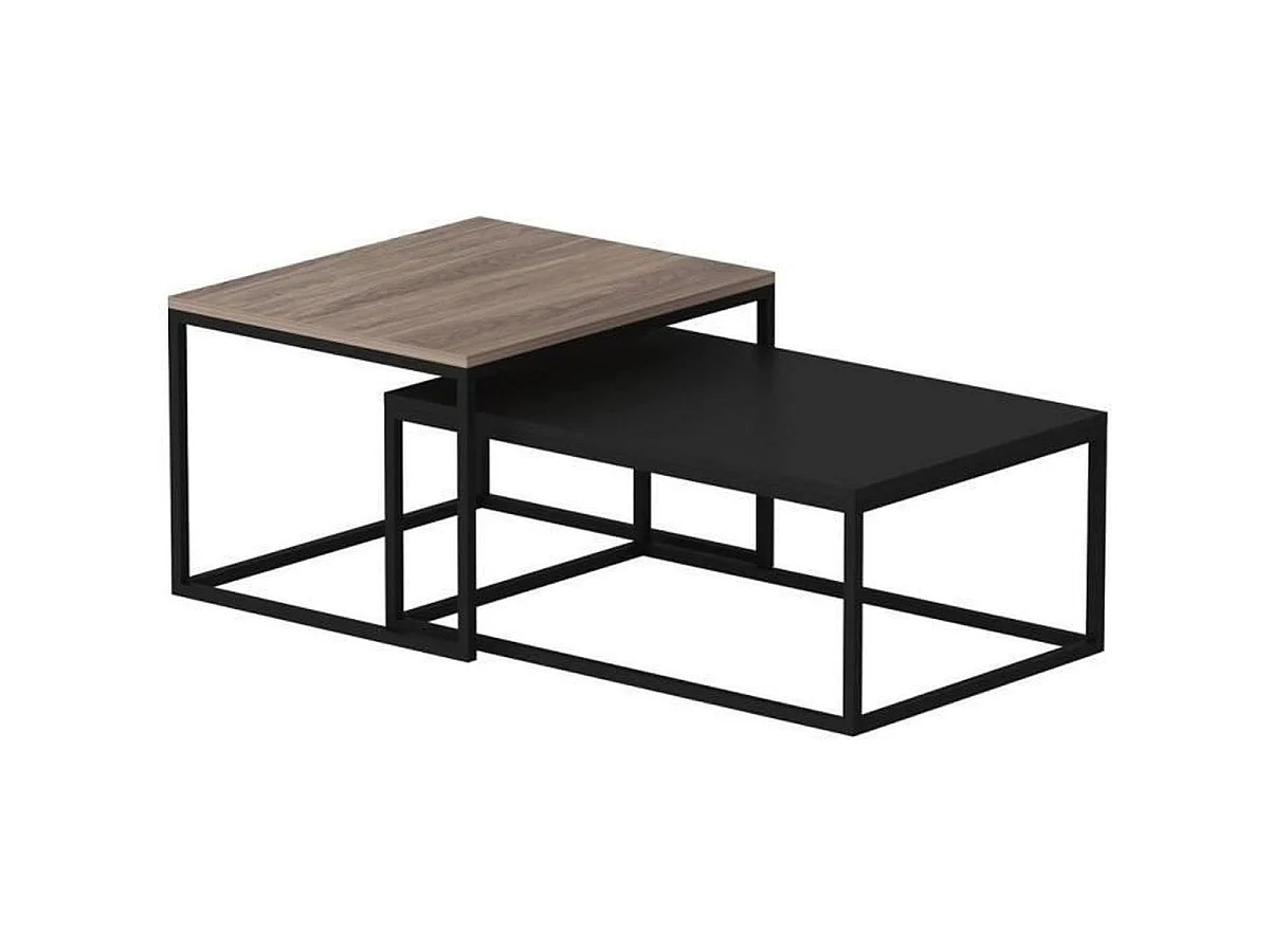 Moderne Industriële Rechthoekige LEKA Salontafel 72 x 45 x 37 cm Zwart Melamine Antraciet