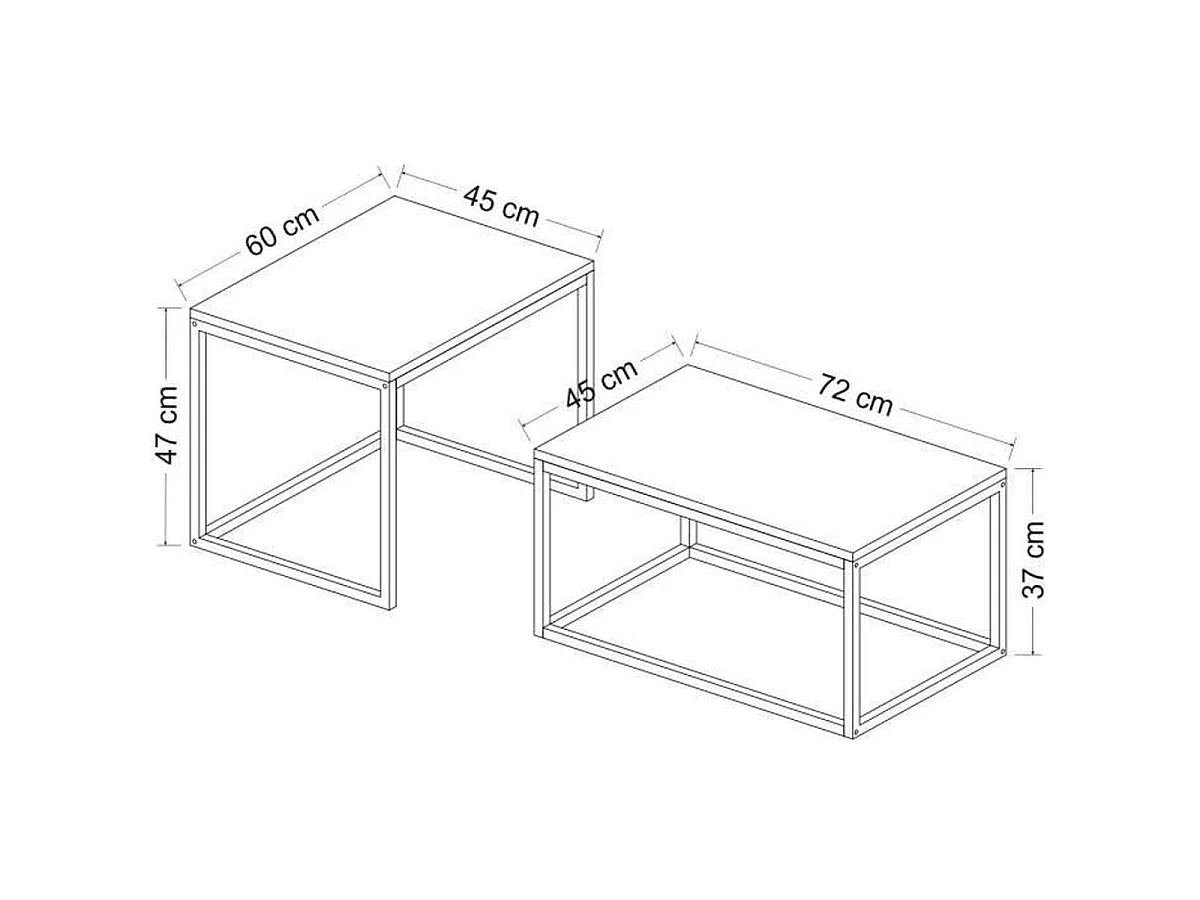 Moderne Industriële Rechthoekige LEKA Salontafel 72 x 45 x 37 cm Zwart Melamine Antraciet
