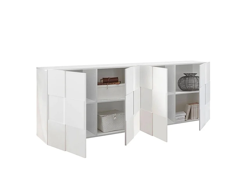 Buffet 4 Portes AUCUNE MILANO L241 x P42 x H84 cm - Laqué blanc brillant