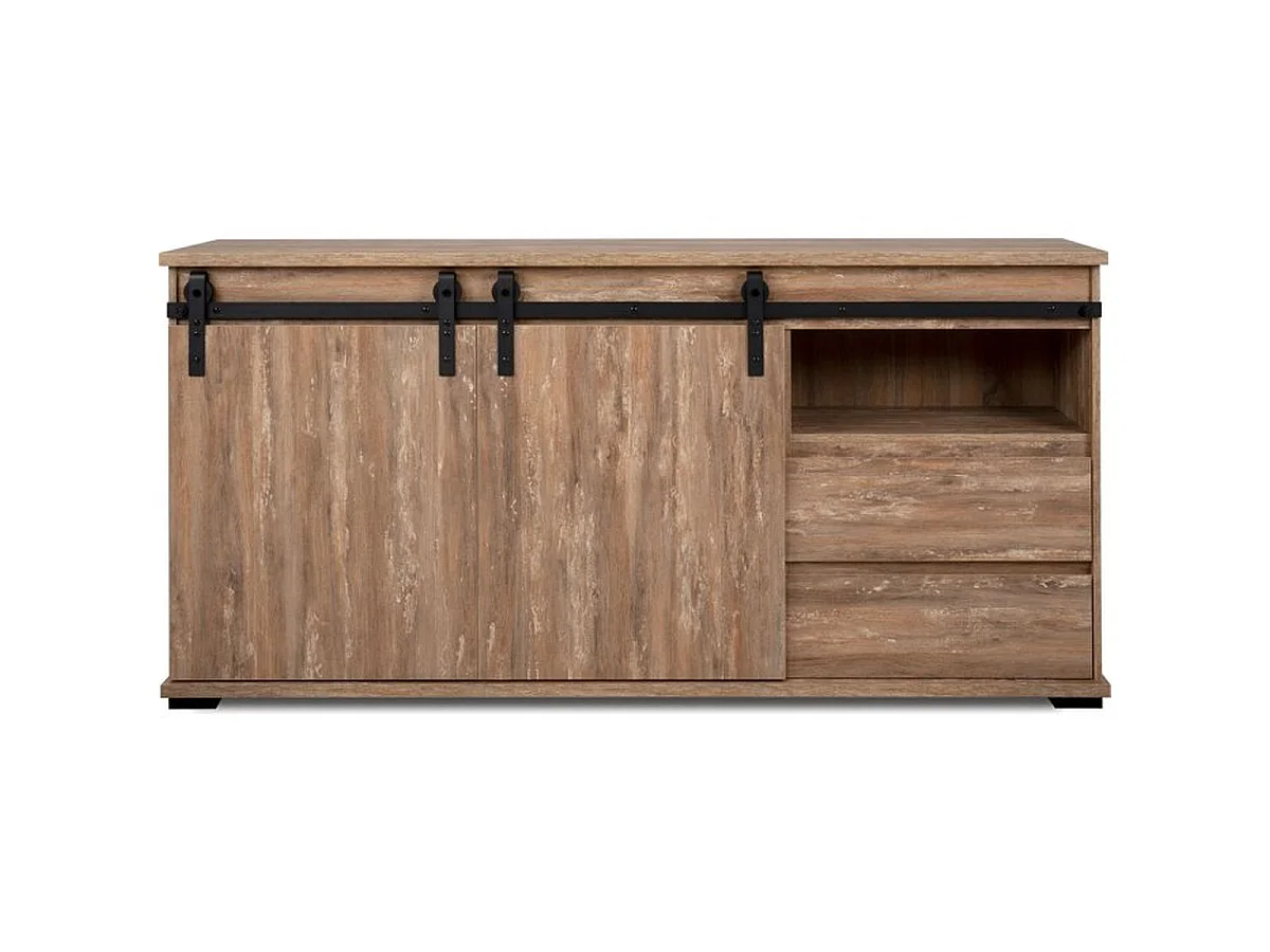 Buffet MARRAKESCH en chêne 180 cm, 2 portes, 2 tiroirs et niches centrales