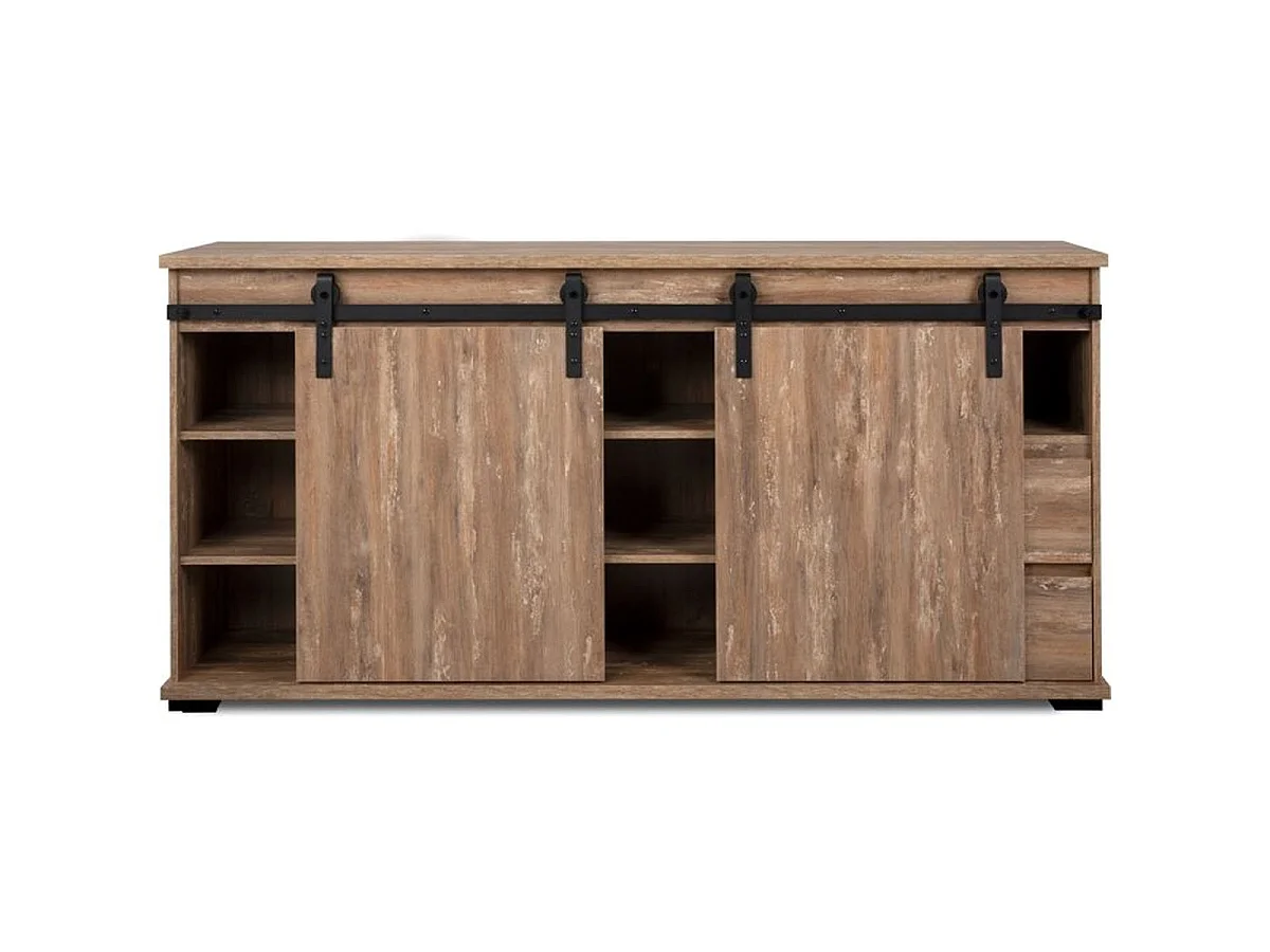 Buffet MARRAKESCH en chêne 180 cm, 2 portes, 2 tiroirs et niches centrales