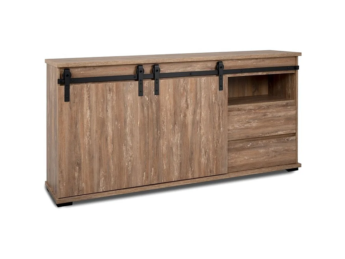 Buffet MARRAKESCH en chêne 180 cm, 2 portes, 2 tiroirs et niches centrales