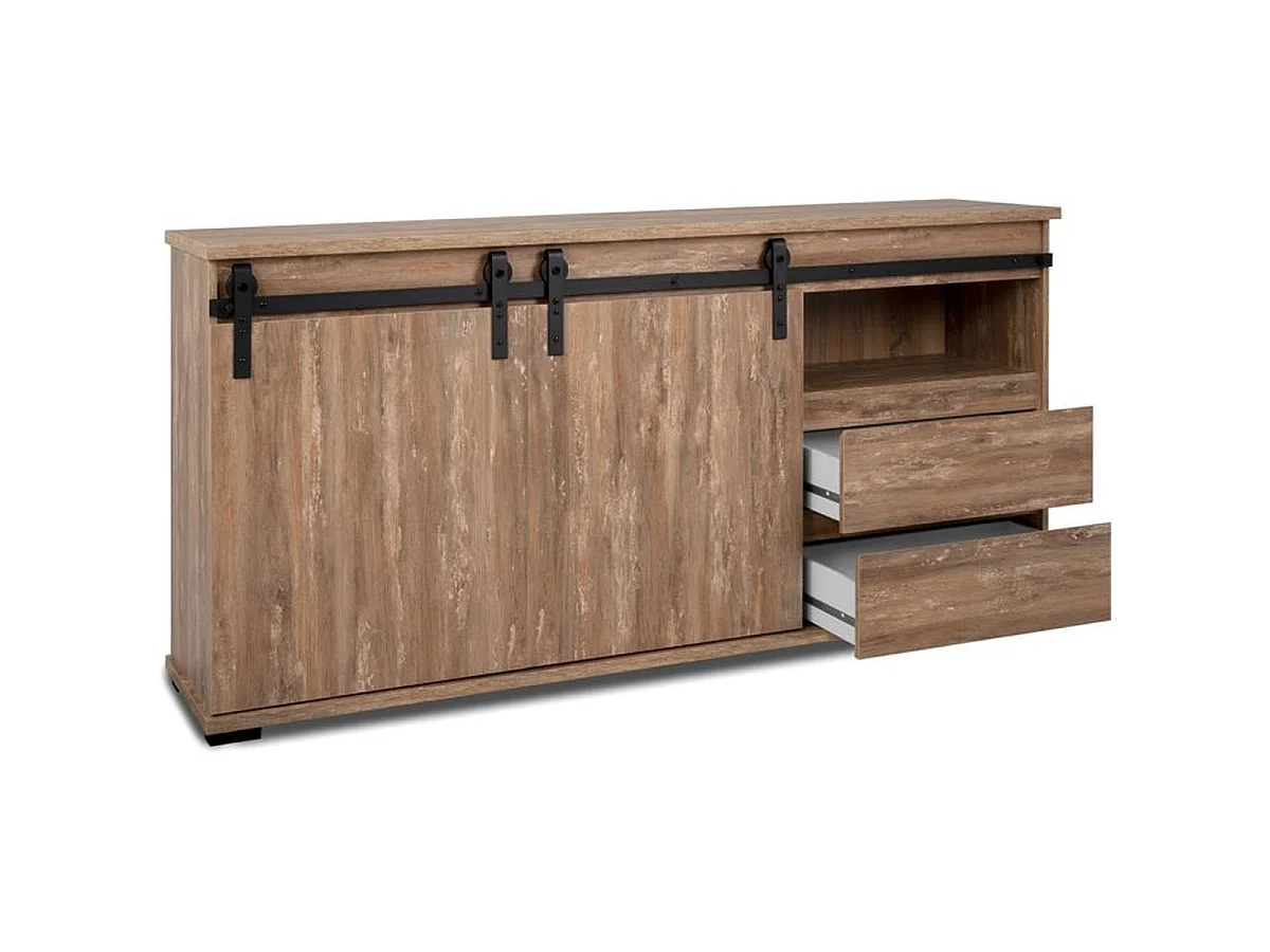 Buffet MARRAKESCH en chêne 180 cm, 2 portes, 2 tiroirs et niches centrales