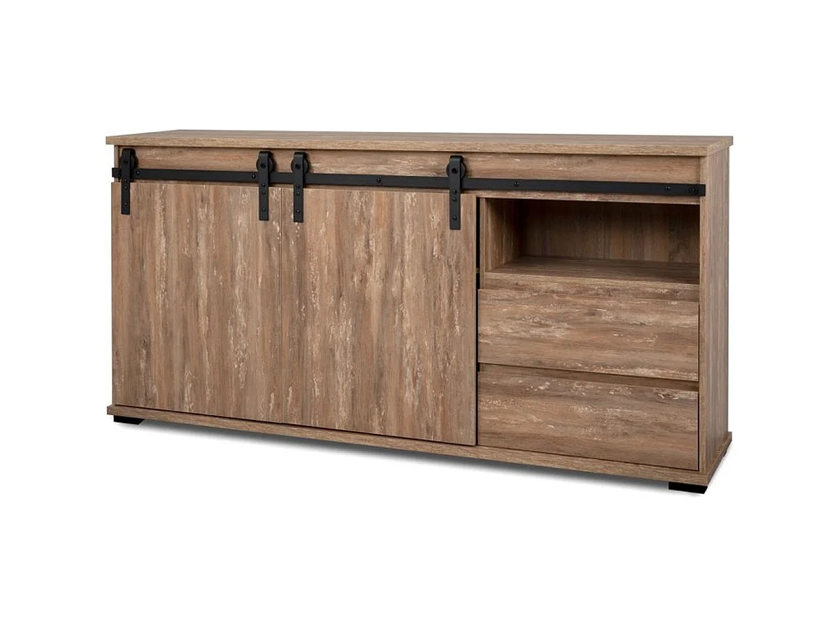 Buffet MARRAKESCH en chêne 180 cm, 2 portes, 2 tiroirs et niches centrales